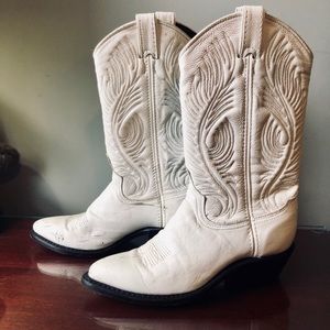 White faux leather cowboy boots
